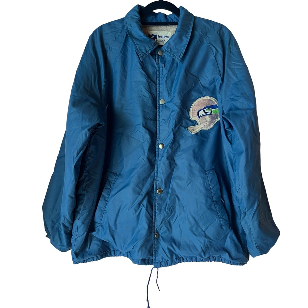 Vintage Stahl-Urban NFL Seattle Seahawks Coaches Jacket Blue Sherpa Lined Large‎